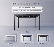 Garden Adjustable Outdoor Gazebo Customized Modern Bioclimatic Motorized Aluminium Louver Pergola