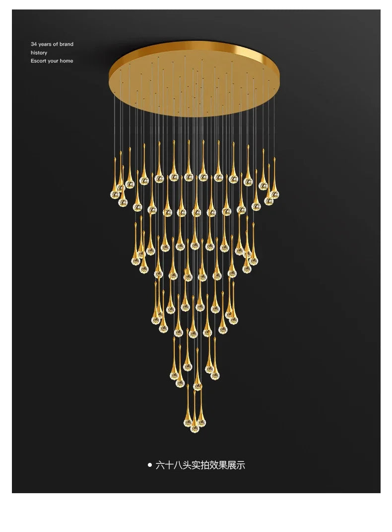 Villa Living Room Hanging Lamp Designer Loft Apartment Hotel Lobby Duplex Chandelier Modern Creative Golden Crystal Chandelier