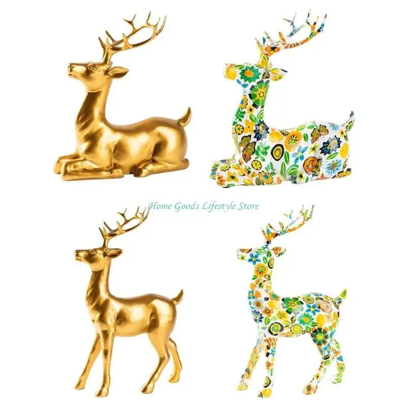 E74E Elegant Golden Deer Figurine Decoration for Home Office Tabletop Shelf Ornament