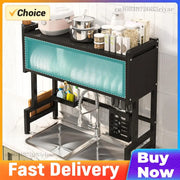 Kitchen Drain Shelf Steel Multi Organizer Cabinet Multi-Functional Kitchen Storage Rack Large Over The Sink Dish Rack with Cover