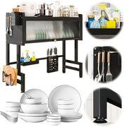 Kitchen Drain Shelf Steel Multi Organizer Cabinet Multi-Functional Kitchen Storage Rack Large Over The Sink Dish Rack with Cover