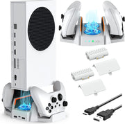 Cooling Stand for Xbox Series S with Dual Cooling Fan Dual Controller Charging Dock with LED Indicator and Extra Two 800mAh Rec