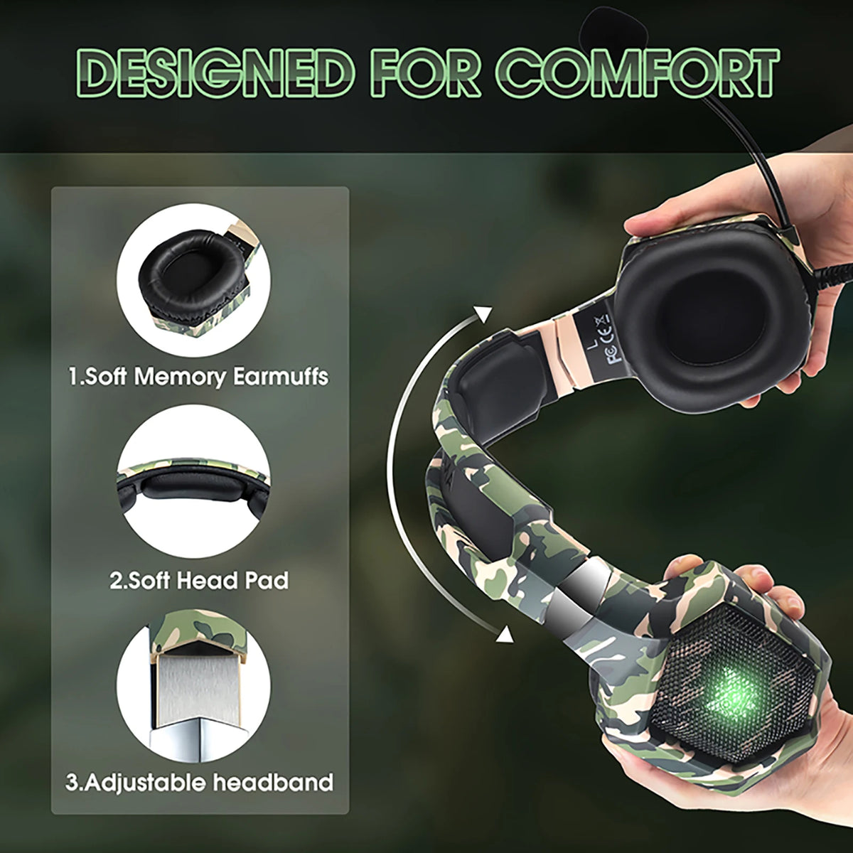 ONIKUMA Gaming Headphones with Flexible HD Mic RGB Light Surround Sound Over-Ear Wired Headset Gamer for PC