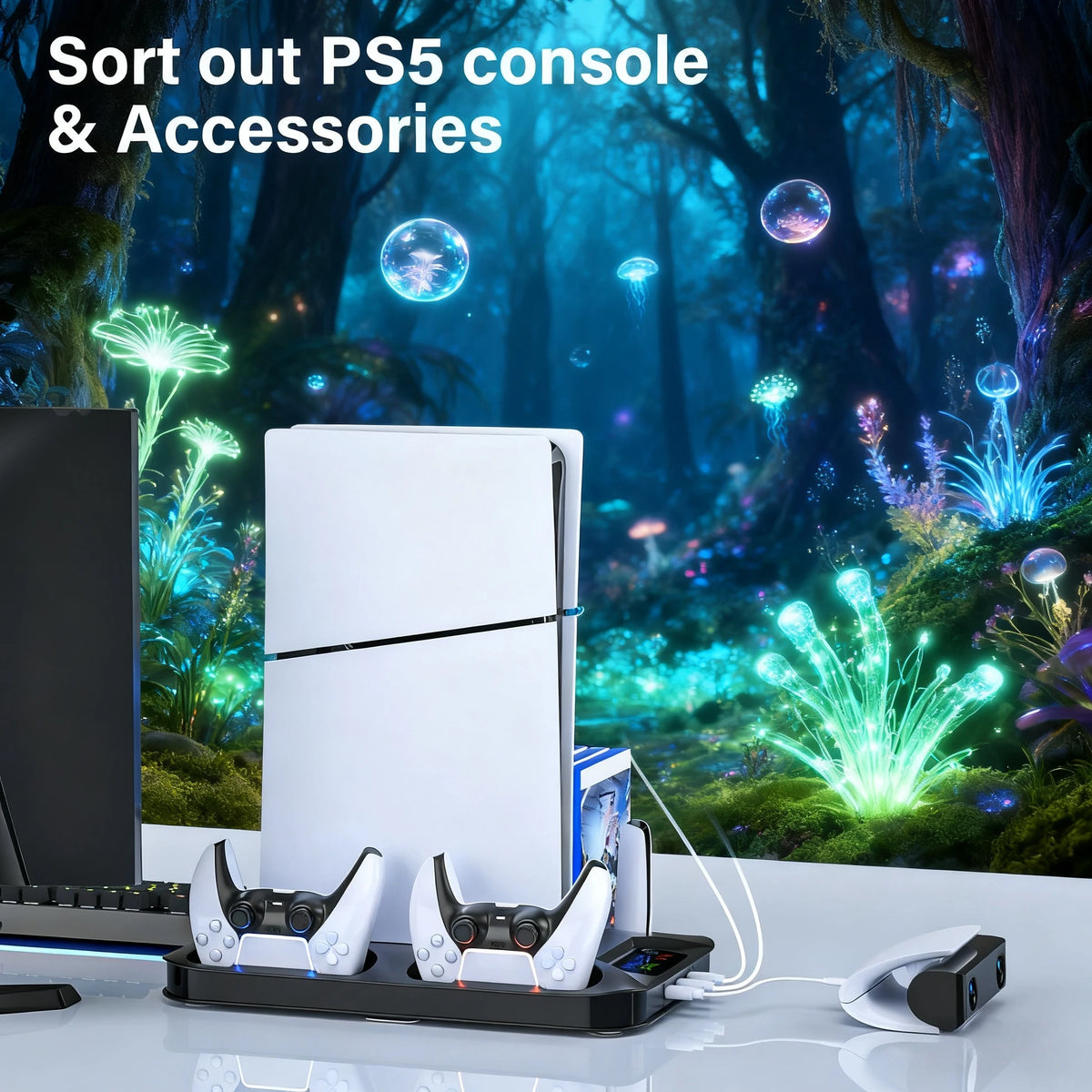 for PlayStation 5 Console Cooling Station With Dual Controller Charging Station for PS5/PS4/Slim/Pro Charger Built-in