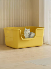♥Extra Large Cat Litter Box;Semi-Enclosed & Open Design, Anti-Splash Cat Toilet with High Sides