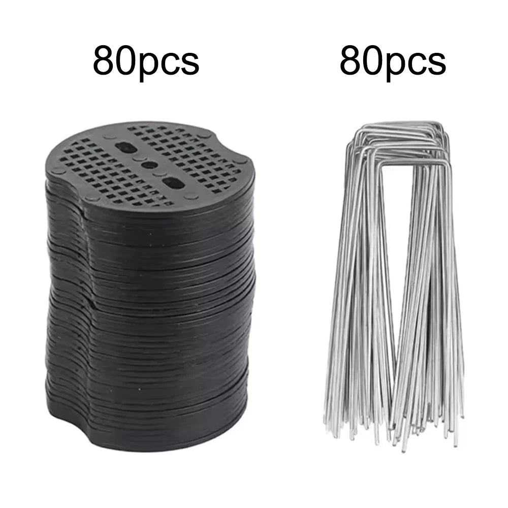 Garden Pegs 40/80Pcs U-shaped Ground Pegs with Buffer Washers for Securing Weed Landscape Fabric Netting Garden Lawn Accessories