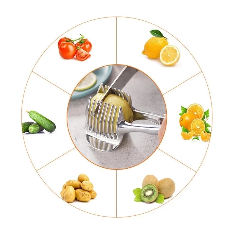 Kitchen Gadgets Handy Stainless Steel Onion Holder Potato Tomato Slicer Vegetable Fruit Cutter Accessories
