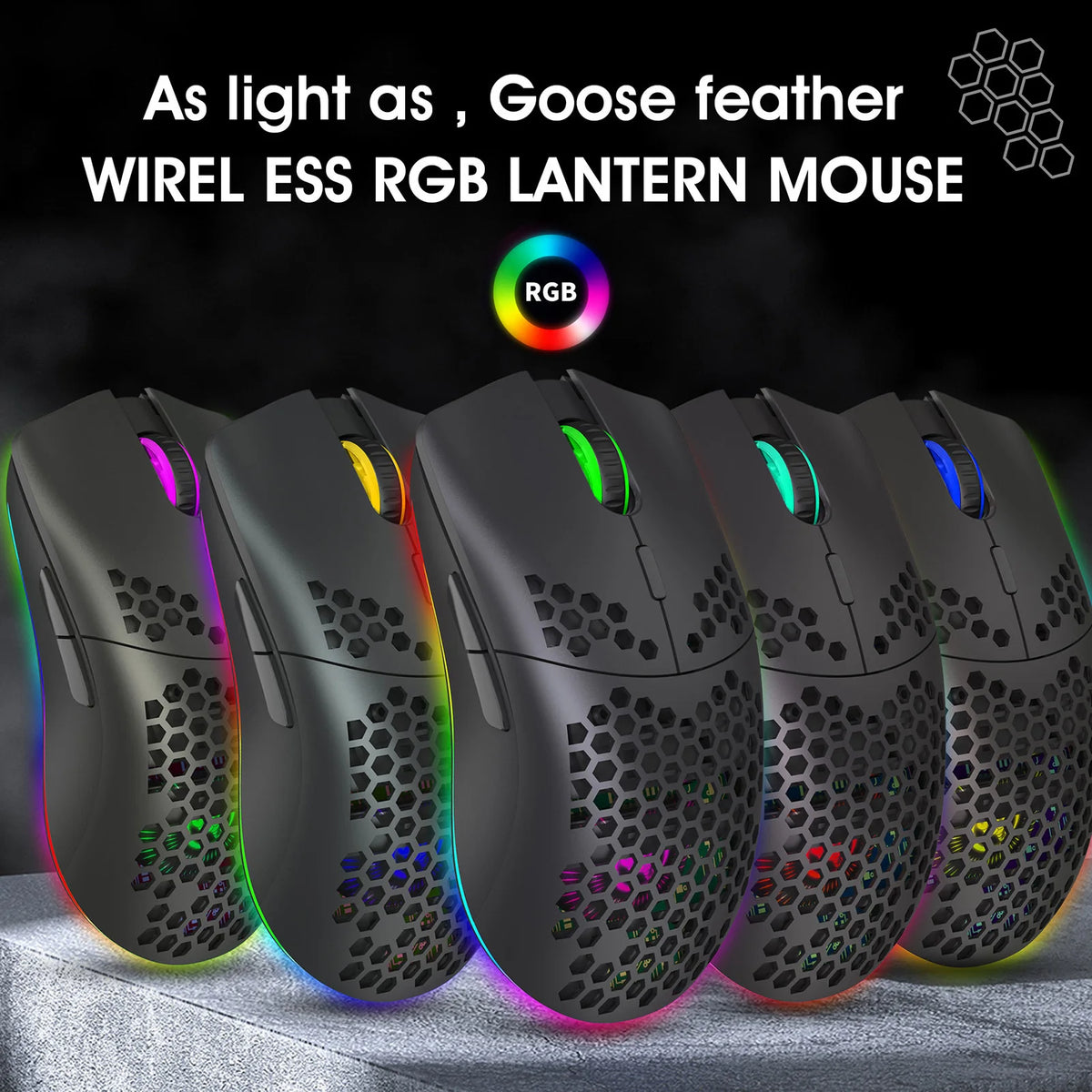 HXSJ T66 RGB 2.4G Wireless Gaming Mouse RGB Lighting Charging Mouse with Adjustable DPI Ergonomic Design for Desktop Laptop