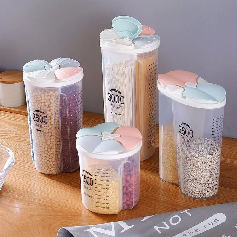 Grain Food Storage Tank and More: Kitchen Storage Box with Moisture-Proof Sealed Cans and Multi Grid Large Capacity Organizers