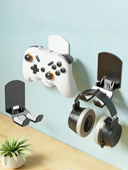 Wall Mounted Gaming Headset And Controller Bracket Base - No Punching Easy Install Storage Rack for Game Accessories