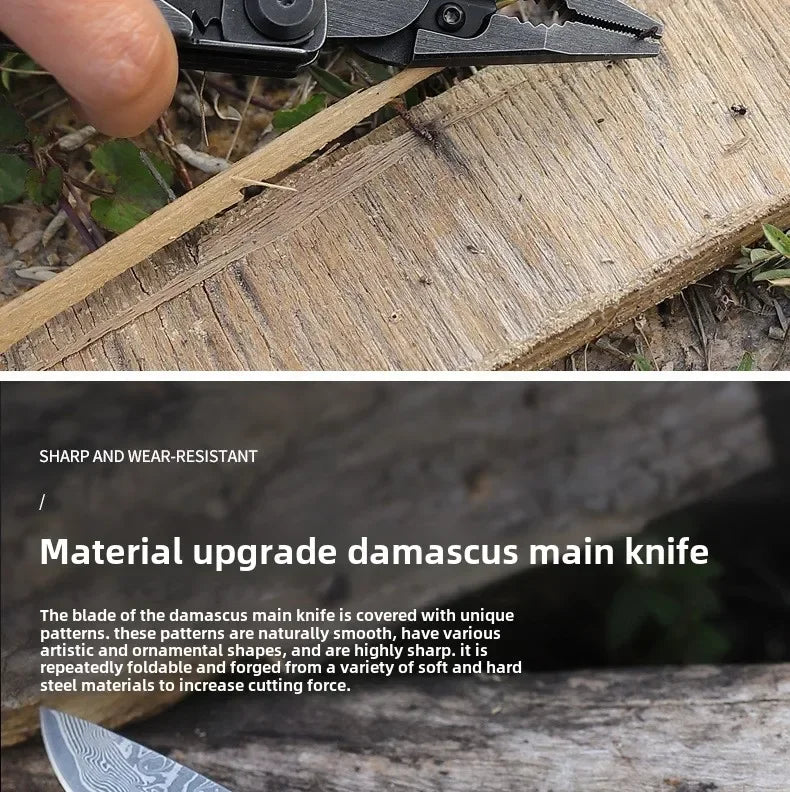 2025 New BHBT 19 in 1 Multi Tool Pliers with Damascus Blade Hoxagon Wrench Folding EDC Outdoor Camping Tools Home Repair