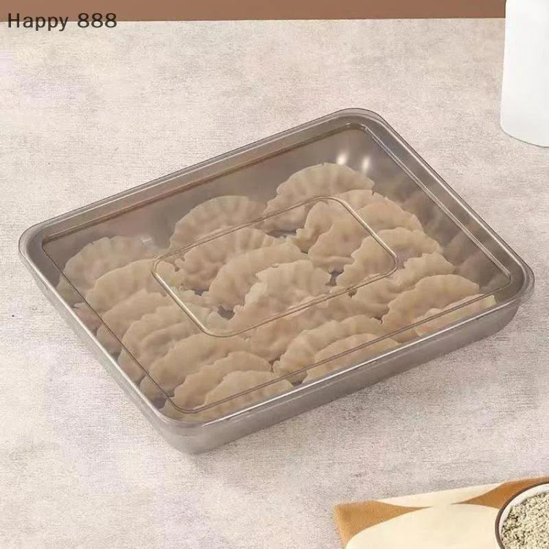 Stainless Steel Kitchen Storage Container With Tray – Refrigerator Organizer For Dumplings, Fruits, Vegetables, Meat, And Cakes