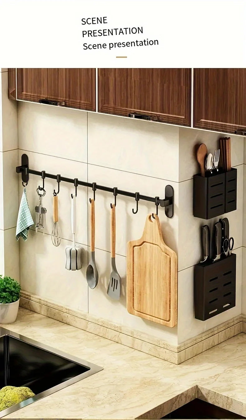 1 Piece Of Kitchen Equipment Storage Rack Such As Pot Lid And Spatula Wall-Mounted Hook Rack Multi-Way Storage For Kitchen Items