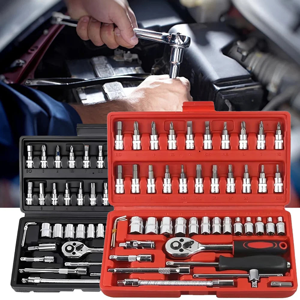 Professional Car Repair Tool Set Motorcycle Toolbox Set 46-Piece Set Car Repair Kit Ratchet Wrench Set Sockets Auto Repair Tools