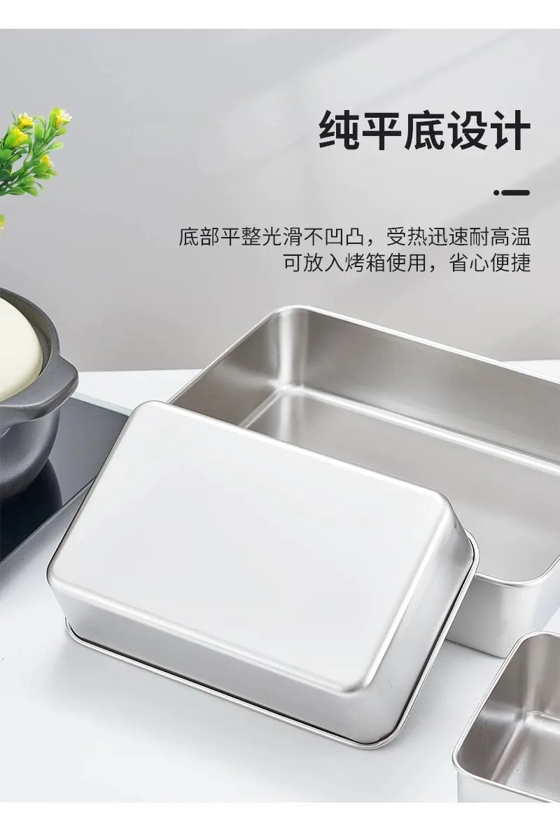 Food Storage Trays Rectangle Preservation Box with Plastic Cover Stainless Steel Multi-Function Rustproof Barbecue Food Storager