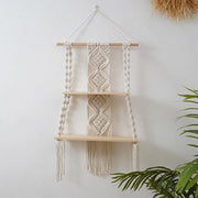 Bohemian Bedroom Decoration Wall Decoration Bohemian Bookshelf Decoration,Woven Rope Floating Wooden Shelves and Plants Storage