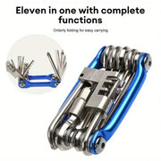 11-in-1 Bike Tool Mini Multitool Kit - Lightweight Stainless Steel Tool Wrench, Screwdriver, Chain, Hexagon Wheel Spoke