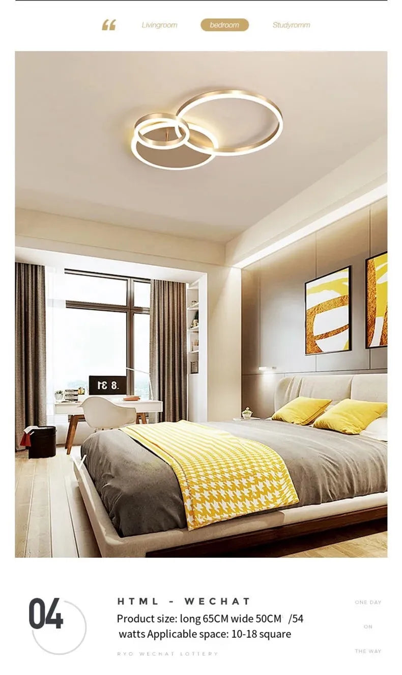 Smart Home Modern Round Design LED Ceiling Chandelier For Living Room Restaurant Bedroom Circle Rings Lighting Fixture Luminaire