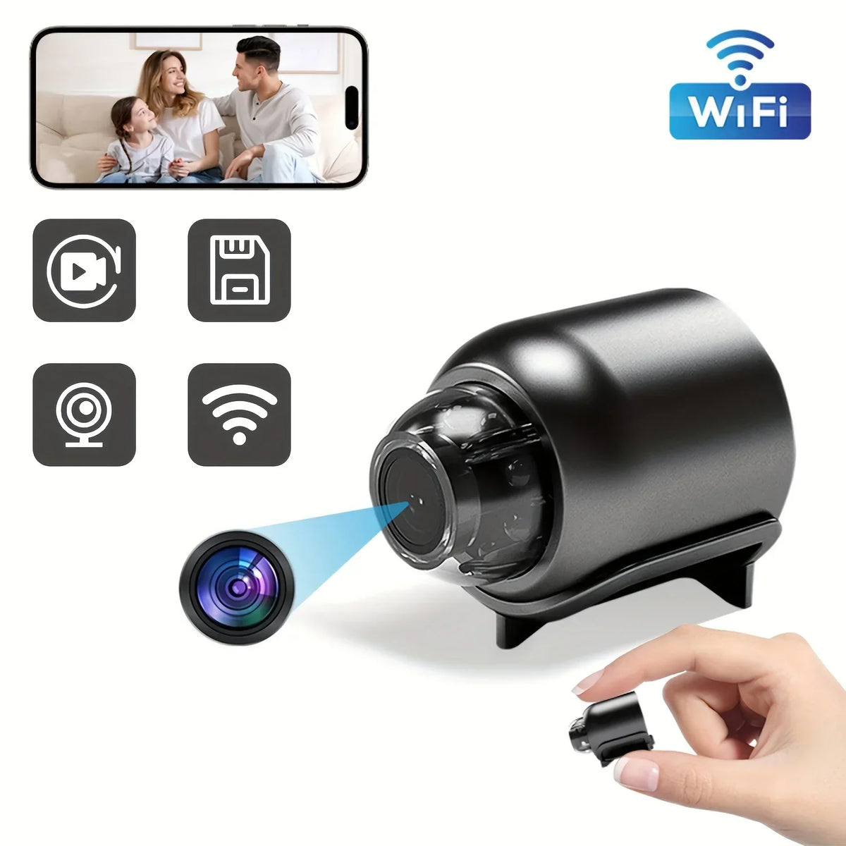 Mini WiFi Hidden Camera with Stand - 1pc, Compact 1080p Surveillance Cam, USB-Powered, Non-Waterproof, Ideal for Home, Office
