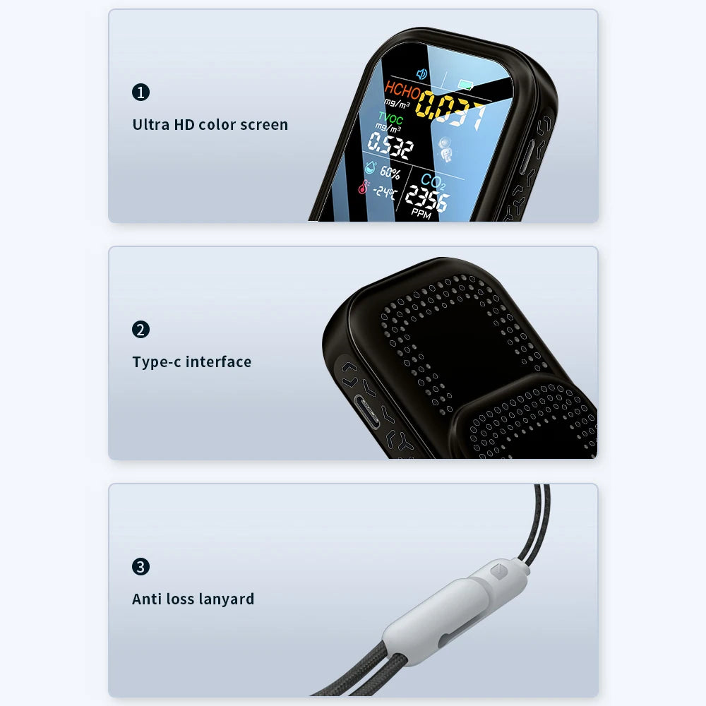 Household 1.9inch 240*280 Resolution Color Display Air Quality Detector High Sensitive Semiconductor Sensors 5in1 HCHO TVOC CO2