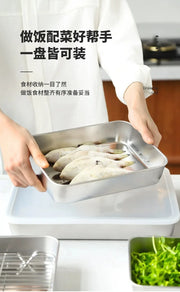 Food Storage Trays Rectangle Preservation Box with Plastic Cover Stainless Steel Multi-Function Rustproof Barbecue Food Storager