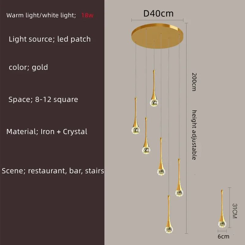 Villa Living Room Hanging Lamp Designer Loft Apartment Hotel Lobby Duplex Chandelier Modern Creative Golden Crystal Chandelier