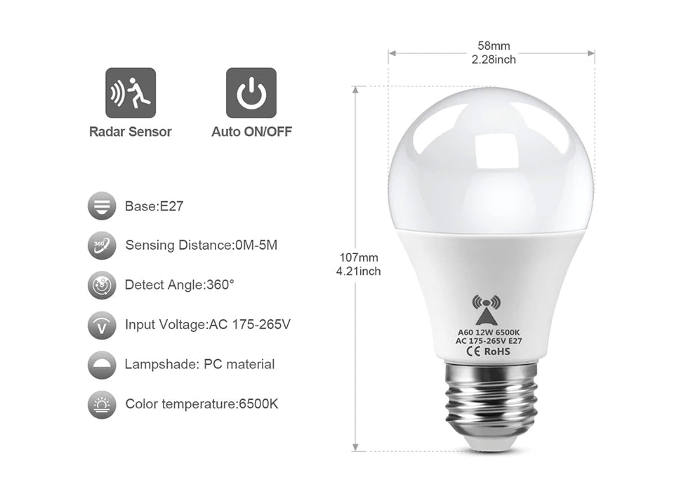Bathroom / Doorway Night Light Smart Motion Dtection Sensor Lights for Home Decoration 85-265V Radar Sensor Bedroom Night Lamp