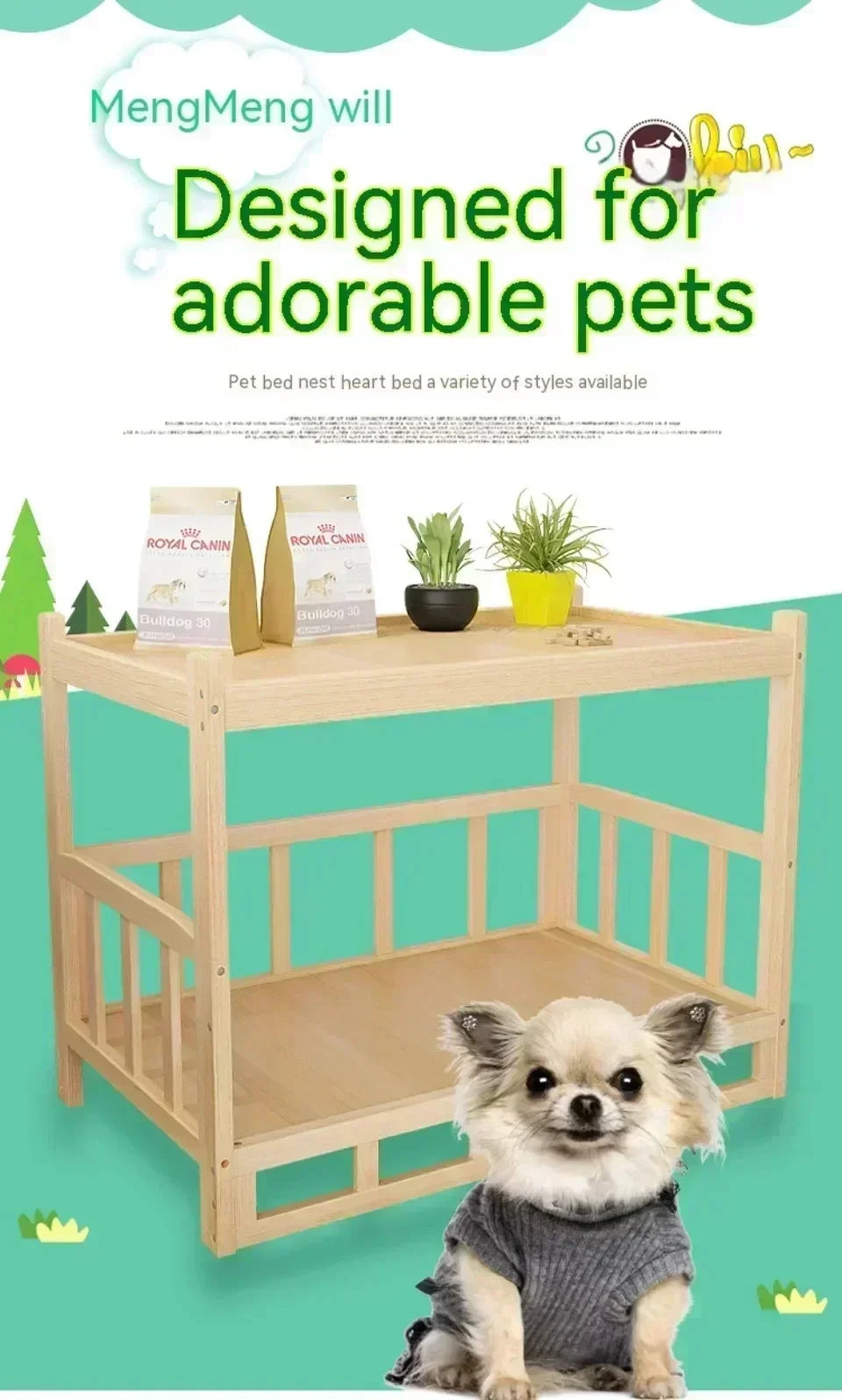 Simple Wooden Dog Bed Multifunctional Bedside Dog House Environmentally Friendly and Practical Pet Bed Light Luxury Dog Room