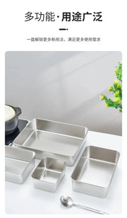 Food Storage Trays Rectangle Preservation Box with Plastic Cover Stainless Steel Multi-Function Rustproof Barbecue Food Storager