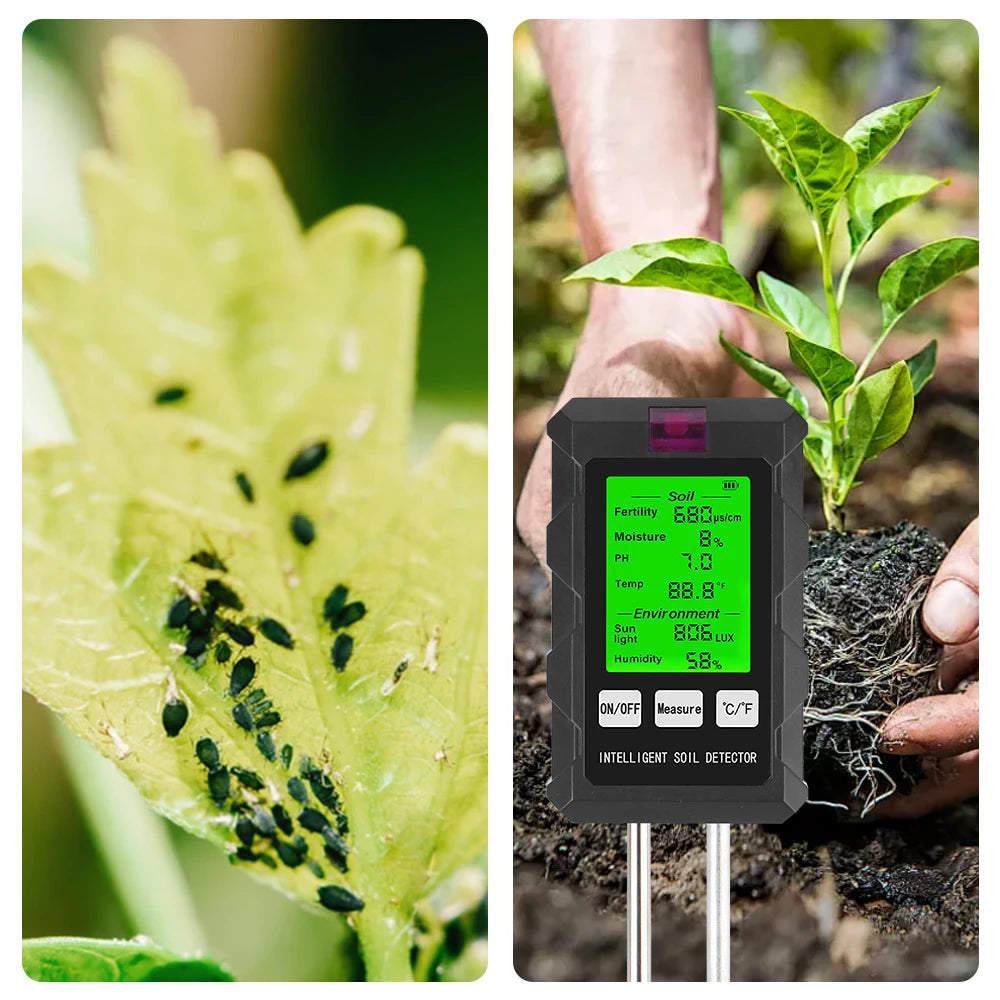 Digital Garden Probe Tools Soil Tester Humidity Sunlight Air Moisture Nutrient Fertility Meter PH Temperature Test Gauge Monitor
