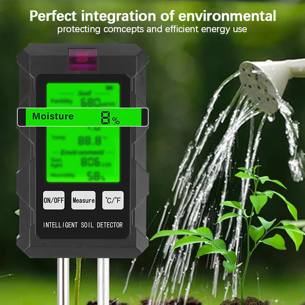 Digital Garden Probe Tools Soil Tester Humidity Sunlight Air Moisture Nutrient Fertility Meter PH Temperature Test Gauge Monitor