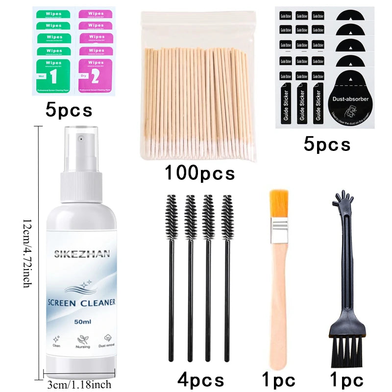 Mobile Phone Cleaning Set: Screen Cleaner, Wet/Dry Wipes，Dust Remover Stickers，Detail Brushes & Swabs，For Phones/Tablets/Laptops