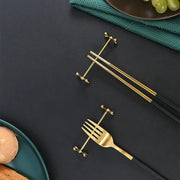 Kitchen Gadget Barbell Shape Chopstick Pillow Japanese-style Electroplate Spoon Holder Stainless Steel Fork Stand Dining Table