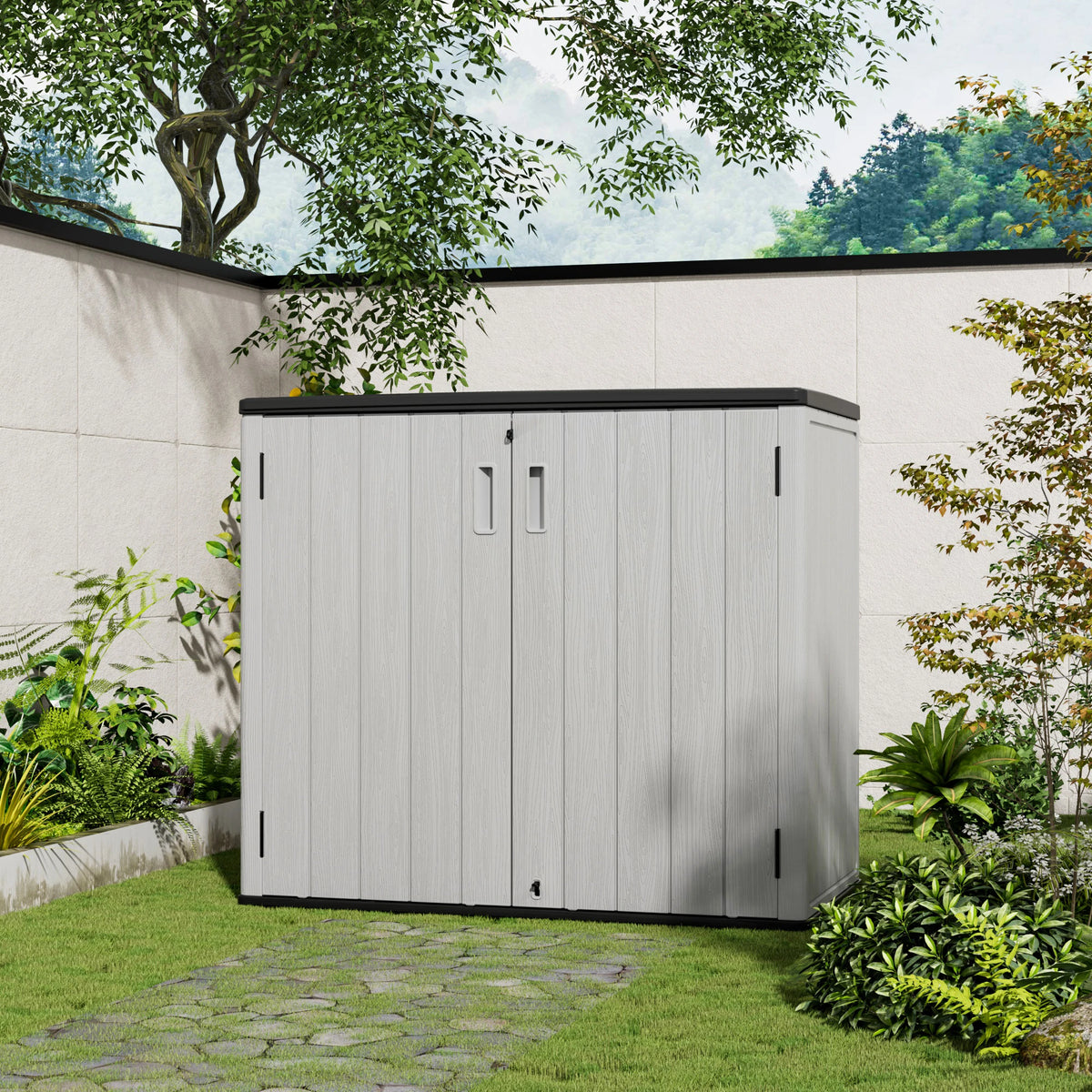 Prefabricated Plastic Outdoor Gardening Workshop Tool Horizontal Storage Shed