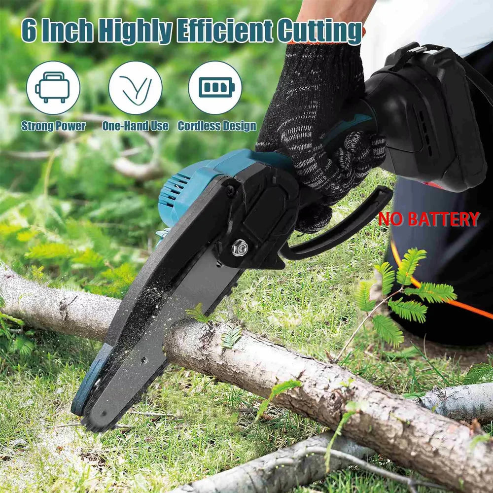 1700RPM 6 Inch Mini Cordless Li-ion Chainsaw One Hand Portable Electric Tree Wood Cutter Pruning Garden Power Tool for Makita