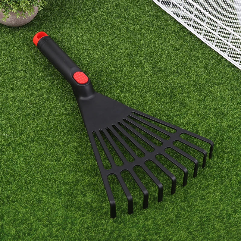 【E】1Pc Garden Grass Leaf Rake Plastic Rake Gardening Rake Lawn Hand Tool With Handle Tool For Garden Maintenance Plant Care
