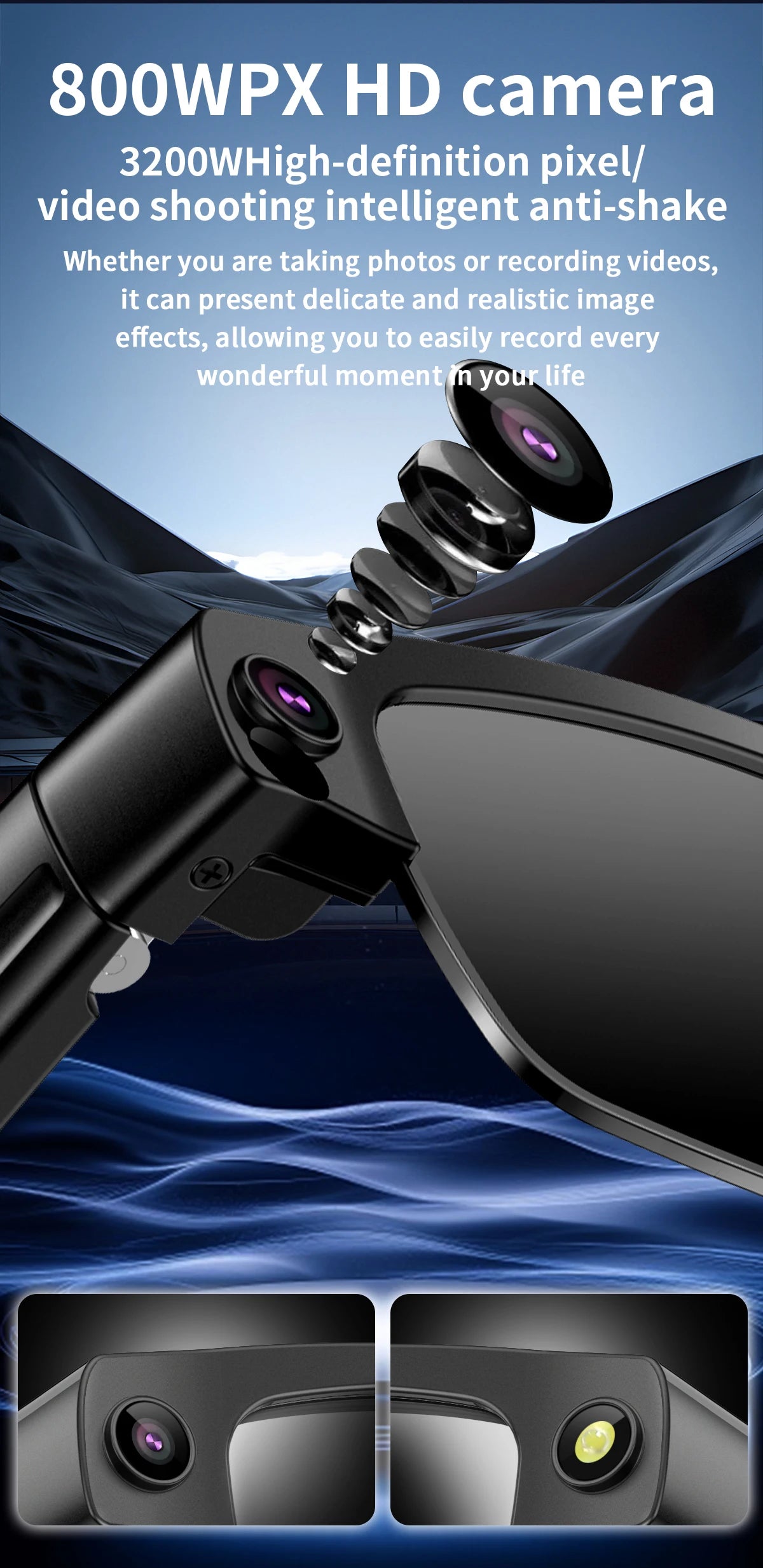 New 800W HD Camera Smart Glasses WFl Transmission Bluetooth Call AI Intelligent Voice Assistant Object Recognition Sun Glasses