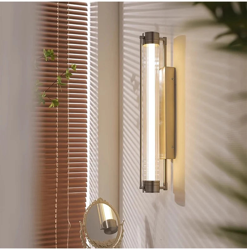 Italian living room, dining room, aisle wall lamp, sand nickel color, creative and simple glass wall lamp