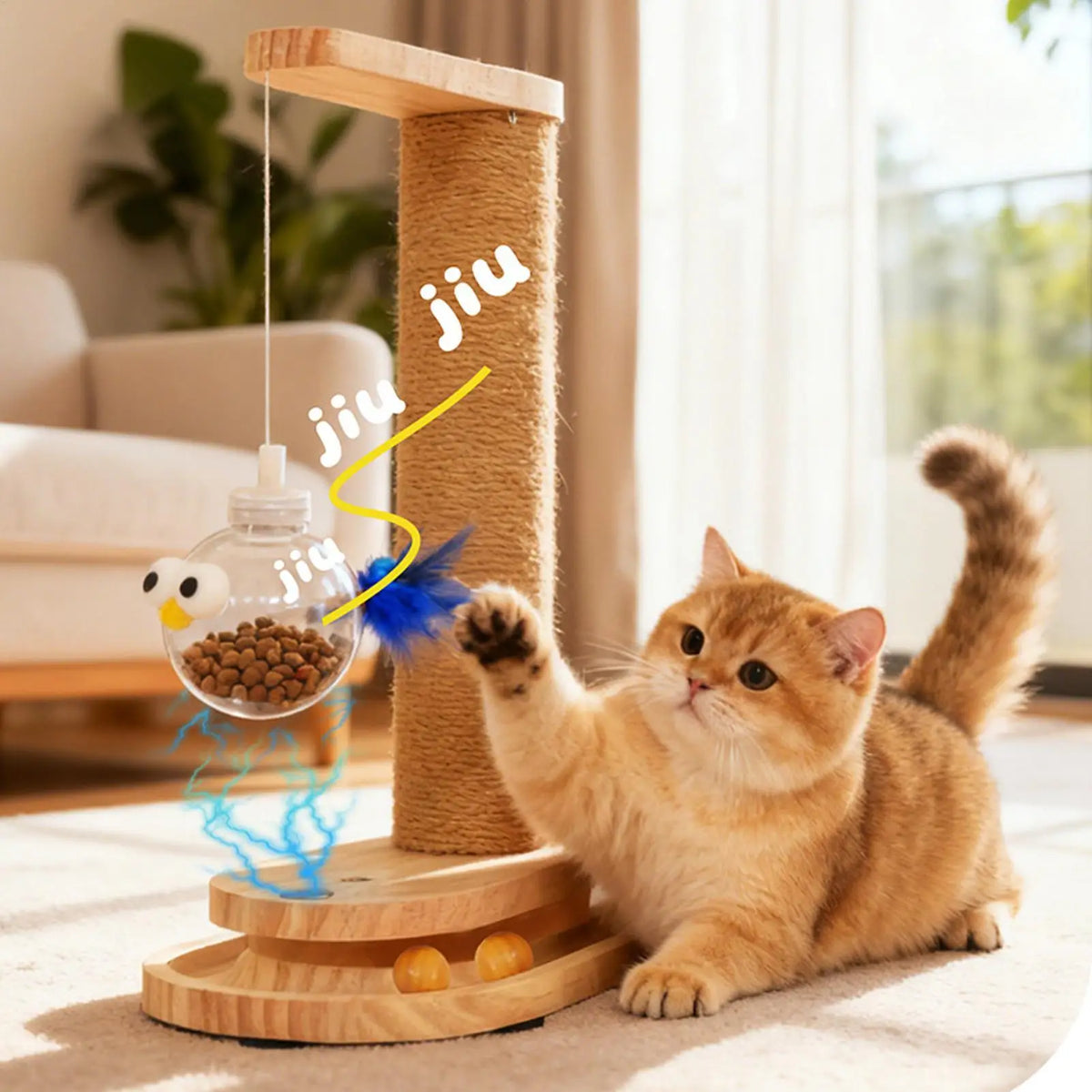 Cat Scratching Post with Treat Dispenser Sisal Rope Scratcher Toy Furniture Protector for Indoor Cats Kittens Climbing Activity