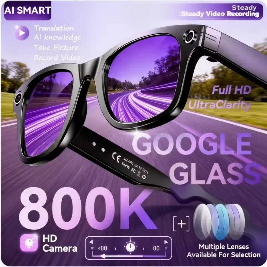 New 8 Million Pixels Camera Smart Glasses Recording Videos AI Photo Recognition Answer Translation Waterproof Blue light Glasses