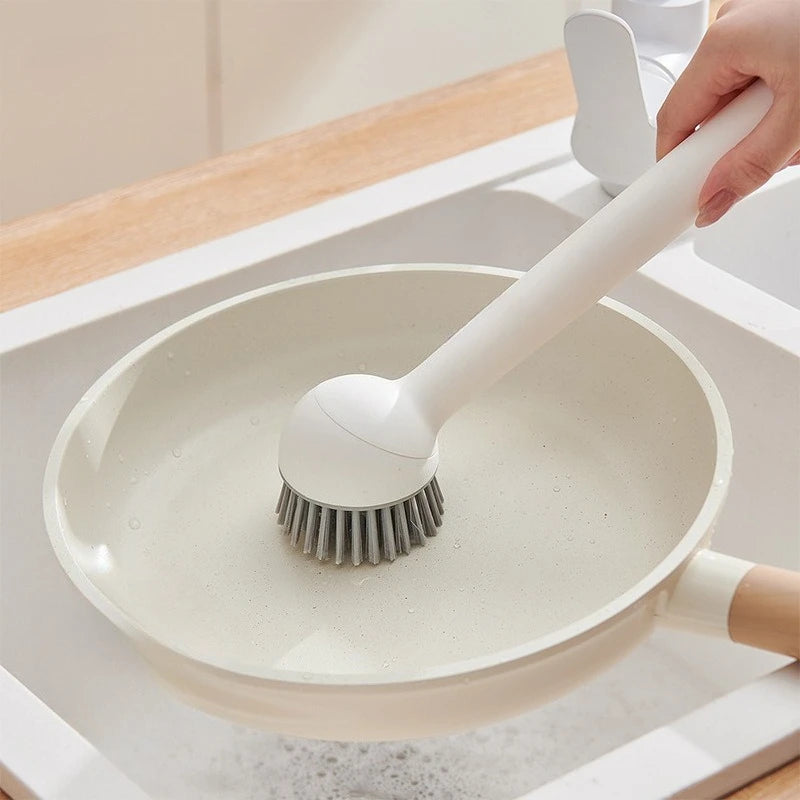 Kitchen Pot Brush for Home Use Long Handle Rotating Dish Washing Scrubber with Liquid Dispenser Easy Clean Pan and Bowl