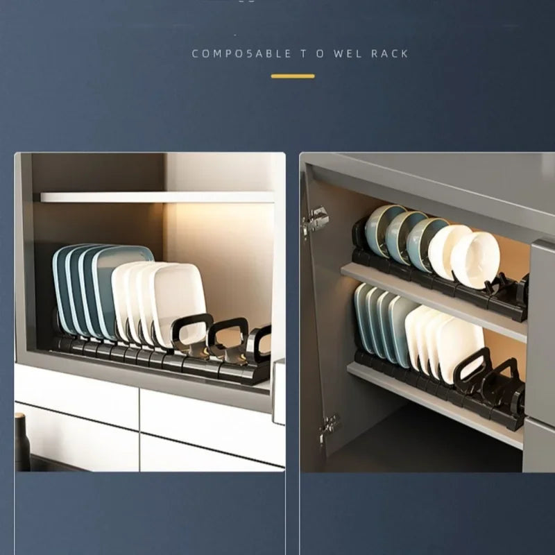 Kitchen Bowls Dish Storage Rack Adjustable Buckle Cabinet Drawer Storage Holder Dish Drain Rack Kitchen Drainage Storage Tools