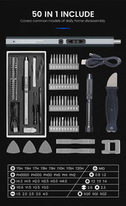 Cordless Electric Screwdriver Set 12/39/50 in 1 Precision Power Tool Magnetic Screw Driver Bit Fast Charging Repair Tool Kit