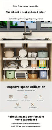 Kitchen Bathroom Cabinet Organizer Durable Multi-Layer Space-Saving Pot Holder Adjustable Under Sink Storage Rack Expandable