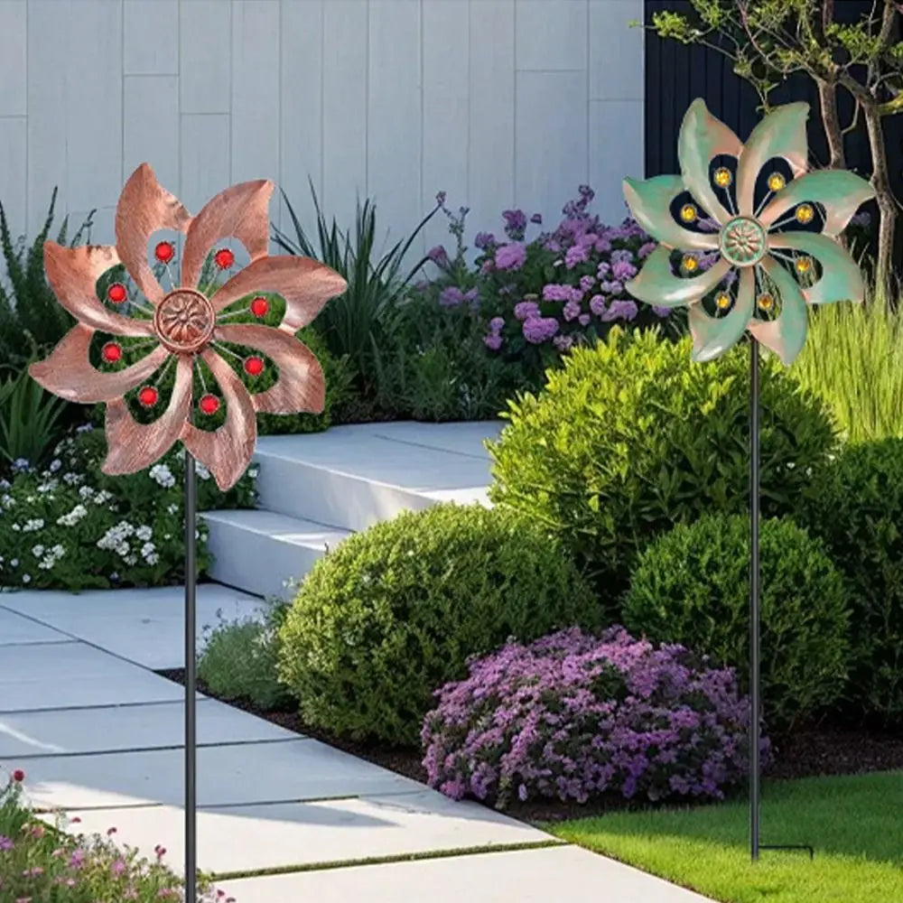 Garden Stake Metal Wind Spinners Creative Durable Gardening Plug Rotating Double Windmill Sculpture Backyard Patio