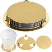 Kitchen Gadgets Round Gold Stainless Steel Coaster Set Mirror-like With Holder Drink Pad Scald-proof Insulated Cup Mat Tabletop