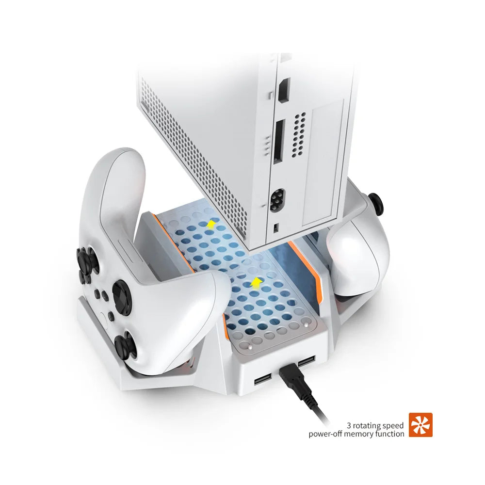 Cooling Stand for Xbox Series S with Dual Cooling Fan Dual Controller Charging Dock with LED Indicator and Extra Two 800mAh Rec