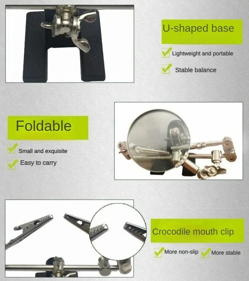 Professional Third Hand Tool with Adjustable Magnifying Glass Jeweler Soldering Clip Craft InlayWelding and PrecisionRepair Work