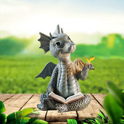 Garden Reading Book Little Dragon Sculpture Cute Dragon Statues Resin Dragon Sculptures Art Ornament for Lawn Yard Home Decor