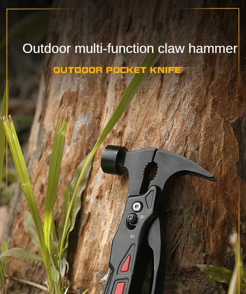 Outdoor Portable Repair Tool Claw Hammer Multi-Functional with Window Breaker Stainless Steel Pliers For Camping Tent Stakes